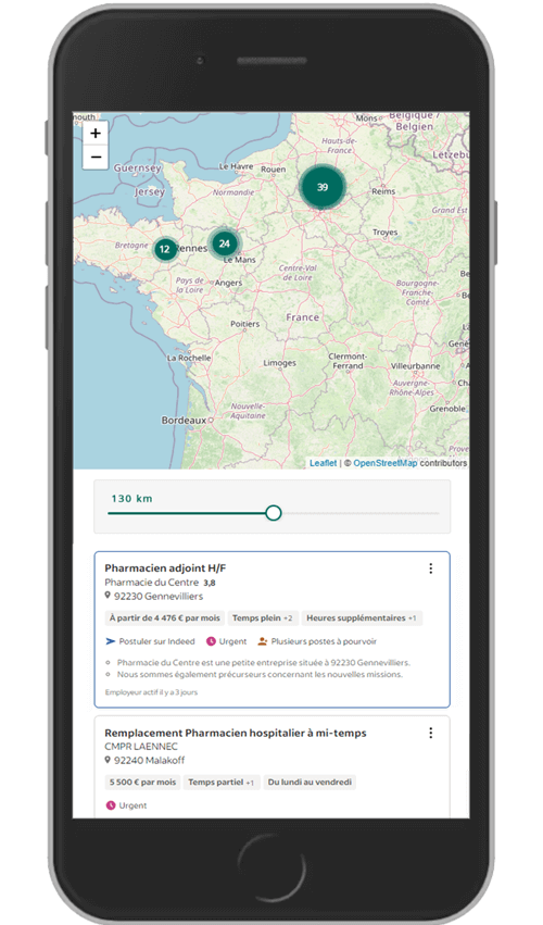 Listing des offres d'emploi par géolocalisation